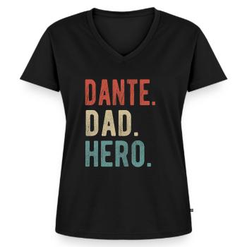 Dante Dad Held - Frauen Premium Bio T-Shirt mit V-Ausschnitt - Schwarz - Vorne - AI Model Female 172 light (172cm)