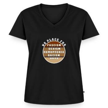 Gegen Rechts Antifa Rassismus Gegen AFD LGBTQIA - Frauen Premium Bio T-Shirt mit V-Ausschnitt - Schwarz - Vorne - AI Model Female 172 light (172cm)