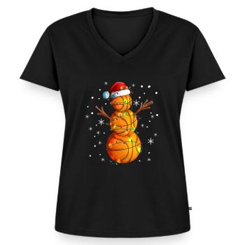 Schneemann Basketball X-Mas Basketballer Geschenk - Frauen Premium Bio T-Shirt mit V-Ausschnitt - Schwarz - Vorne - AI Model Female 172 light (172cm)