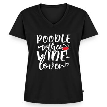 Vinälskare PUDEL Mamma - Ekologisk premium-T-shirt med V-ringning dam - svart - Fram - AI Model Female 172 light (172cm)