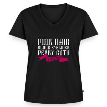 Eye-liner Cheveux Noirs Cheveux Roses - Perky Goth Forever - T-shirt encolure en V Premium bio Femme - noir - Devant - AI Model Female 172 light (172cm)