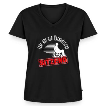 Rollstuhlfahrer Rollstuhl Lustiger Spruch - Frauen Premium Bio T-Shirt mit V-Ausschnitt - Schwarz - Vorne - AI Model Female 172 light (172cm)