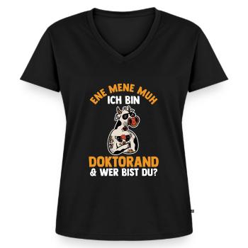 Doktor Abschluss Kuh Doktorand Promotion Doktortit - Frauen Premium Bio T-Shirt mit V-Ausschnitt - Schwarz - Vorne - AI Model Female 172 light (172cm)
