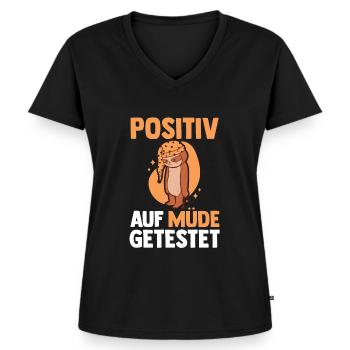 Testé positif pour le paresseux fatigué - T-shirt encolure en V Premium bio Femme - noir - Devant - AI Model Female 172 light (172cm)