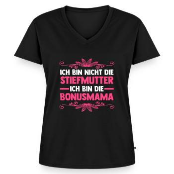 Stiefmutter Stiefmama Bonusmama - Frauen Premium Bio T-Shirt mit V-Ausschnitt - Schwarz - Vorne - AI Model Female 172 light (172cm)