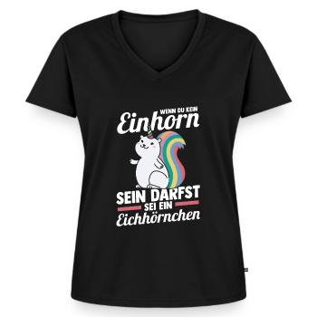 Einhorn Eichhörnchen - Frauen Premium Bio T-Shirt mit V-Ausschnitt - Schwarz - Vorne - AI Model Female 172 light (172cm)