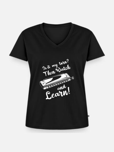 Mundharmonika Skills Lustig - Frauen Premium Bio T-Shirt mit V-Ausschnitt - Schwarz