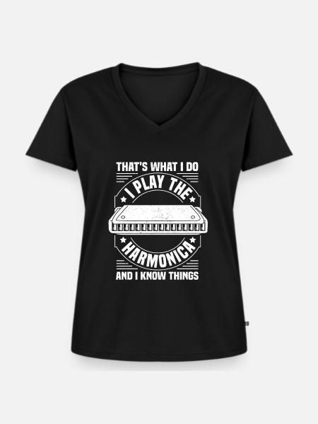 Mundharmonika Lustig - Frauen Premium Bio T-Shirt mit V-Ausschnitt - Schwarz