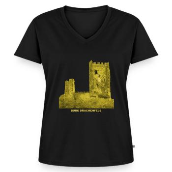 Drachenfels Burg Ruine Rhein Siebengebirge - Frauen Premium Bio T-Shirt mit V-Ausschnitt - Schwarz - Vorne - AI Model Female 172 light (172cm)