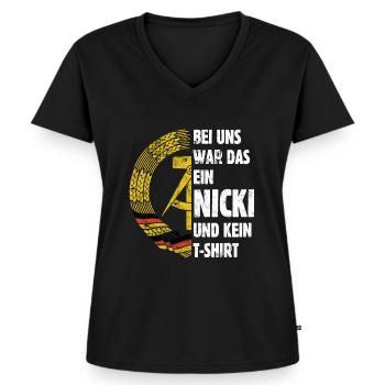 DDR Nicki, Osten, Ossi Spruch, Geschenk - Frauen Premium Bio T-Shirt mit V-Ausschnitt - Schwarz - Vorne - AI Model Female 172 light (172cm)