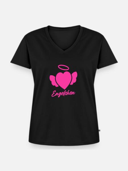Engelchen mit Herz und Heiligenschein - Frauen Premium Bio T-Shirt mit V-Ausschnitt - Schwarz