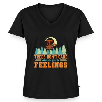 Trees Don't Care Disc Golf Disc Golfer Sport - Frauen Premium Bio T-Shirt mit V-Ausschnitt - Schwarz - Vorne - AI Model Female 172 light (172cm)