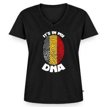 Belgique drapeau belge ADN belge - T-shirt encolure en V Premium bio Femme - noir - Devant - AI Model Female 172 light (172cm)