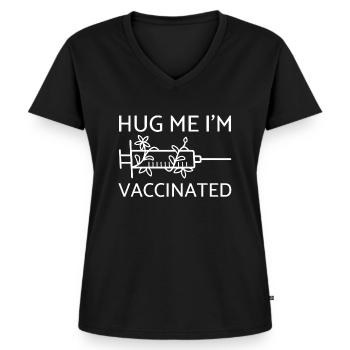 Hug Me I'm Vaccinated - Impfung Virus - Frauen Premium Bio T-Shirt mit V-Ausschnitt - Schwarz - Vorne - AI Model Female 172 light (172cm)