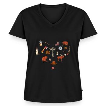 Canadian Vintage Symbols Canada Flag Maple Leaf - Frauen Premium Bio T-Shirt mit V-Ausschnitt - Schwarz - Vorne - AI Model Female 172 light (172cm)