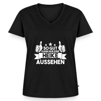 Heike - Frauen Premium Bio T-Shirt mit V-Ausschnitt - Schwarz - Vorne - AI Model Female 172 light (172cm)