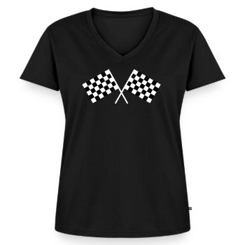 Autorennen Flaggen - Frauen Premium Bio T-Shirt mit V-Ausschnitt - Schwarz - Vorne - AI Model Female 172 light (172cm)