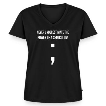 Semikolon - Frauen Premium Bio T-Shirt mit V-Ausschnitt - Schwarz - Vorne - AI Model Female 172 light (172cm)