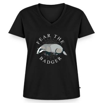 Dachs Jäger - Frauen Premium Bio T-Shirt mit V-Ausschnitt - Schwarz - Vorne - AI Model Female 172 light (172cm)