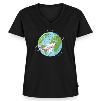 Tour du monde - T-shirt encolure en V Premium bio Femme - noir - Devant - AI Model Female 172 light (172cm)