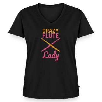 Flöte - Frauen Premium Bio T-Shirt mit V-Ausschnitt - Schwarz - Vorne - AI Model Female 172 light (172cm)