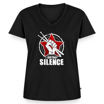 Batteur - Cadeau de Batterie - T-shirt encolure en V Premium bio Femme - noir - Devant - AI Model Female 172 light (172cm)