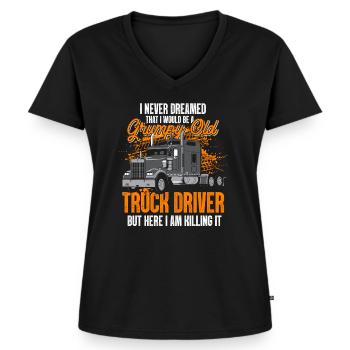 Vrachtwagenchauffeur - Vrouwen Premium Bio T-shirt met V-hals - zwart - Voor - AI Model Female 172 light (172cm)