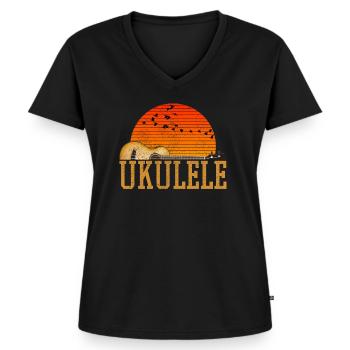 Ukulele - Frauen Premium Bio T-Shirt mit V-Ausschnitt - Schwarz - Vorne - AI Model Female 172 light (172cm)