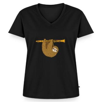 Klarinette Faultier - Frauen Premium Bio T-Shirt mit V-Ausschnitt - Schwarz - Vorne - AI Model Female 172 light (172cm)