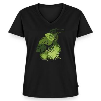 Monstera Palme Pflanze Geschenk Dschungel tropisch - Frauen Premium Bio T-Shirt mit V-Ausschnitt - Schwarz - Vorne - AI Model Female 172 light (172cm)
