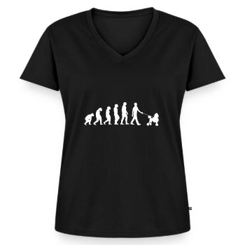 Caniche de evolucion - Camiseta ecológica prémium para mujer con cuello de pico - negro - delante - AI Model Female 172 light (172cm)