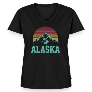 Alaska Vintage Elch Souvenir - Frauen Premium Bio T-Shirt mit V-Ausschnitt - Schwarz - Vorne - AI Model Female 172 light (172cm)