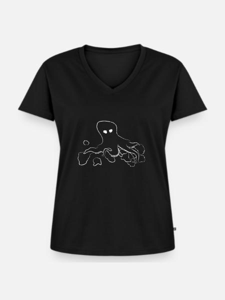 Oktopus - Frauen Premium Bio T-Shirt mit V-Ausschnitt - Schwarz