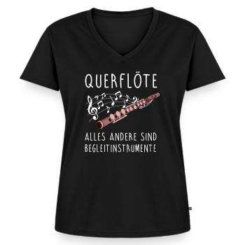 Querflöte Flöte Flötistin Konzert Klassische Musik - Frauen Premium Bio T-Shirt mit V-Ausschnitt - Schwarz - Vorne - AI Model Female 172 light (172cm)
