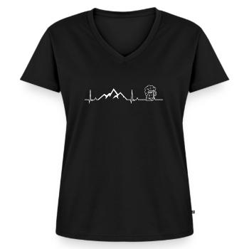 Herzschlag Berge Bier - Frauen Premium Bio T-Shirt mit V-Ausschnitt - Schwarz - Vorne - AI Model Female 172 light (172cm)