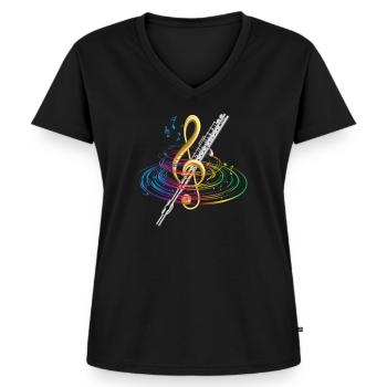 Flöte Klassische Musik - Frauen Premium Bio T-Shirt mit V-Ausschnitt - Schwarz - Vorne - AI Model Female 172 light (172cm)