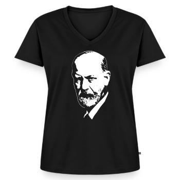 Sigmund Freud weiß auf schwarz - Frauen Premium Bio T-Shirt mit V-Ausschnitt - Schwarz - Vorne - AI Model Female 172 light (172cm)