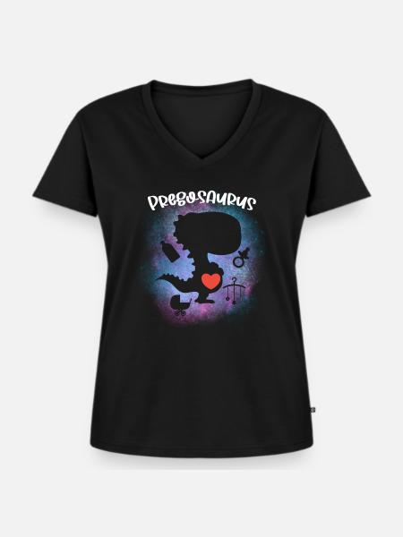 Pregosaurus Schwangerschaftsankündigung - Frauen Premium Bio T-Shirt mit V-Ausschnitt - Schwarz