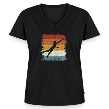 Rétro vintage Ultimate Frisbee - T-shirt encolure en V Premium bio Femme - noir - Devant - AI Model Female 172 light (172cm)