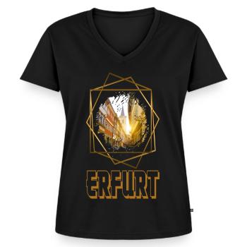 Erfurt Deutschland Stadt Skyline Gold Heimat - Frauen Premium Bio T-Shirt mit V-Ausschnitt - Schwarz - Vorne - AI Model Female 172 light (172cm)