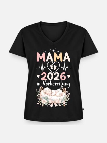 Mama 2026 Schwangerschaft - Frauen Premium Bio T-Shirt mit V-Ausschnitt - Schwarz