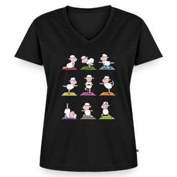 Yoga Schaf Meditation Yogi Namaste Geschenk - Frauen Premium Bio T-Shirt mit V-Ausschnitt - Schwarz - Vorne - AI Model Female 172 light (172cm)
