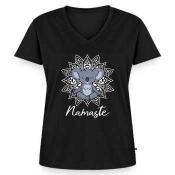 Koala Yoga Meditation Yogi Namaste Geschenk - Frauen Premium Bio T-Shirt mit V-Ausschnitt - Schwarz - Vorne - AI Model Female 172 light (172cm)