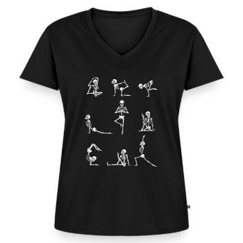 Yoga Skelett Lustiges Yoga Halloween Geschenk - Frauen Premium Bio T-Shirt mit V-Ausschnitt - Schwarz - Vorne - AI Model Female 172 light (172cm)