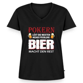 Poker Spieler Lustiger Poker Spruch Pokern Bier - Frauen Premium Bio T-Shirt mit V-Ausschnitt - Schwarz - Vorne - AI Model Female 172 light (172cm)