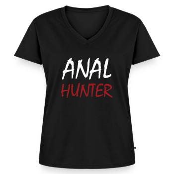 Anal Hunter Analsex versaut ü18 Spruch Notgeil - Frauen Premium Bio T-Shirt mit V-Ausschnitt - Schwarz - Vorne - AI Model Female 172 light (172cm)