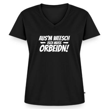 Aus dem Weg ich muss arbeiten sächsisch Sachsen - Frauen Premium Bio T-Shirt mit V-Ausschnitt - Schwarz - Vorne - AI Model Female 172 light (172cm)