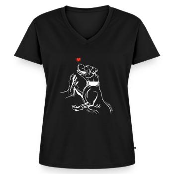 Handgezeichneter Pitbull - Frauen Premium Bio T-Shirt mit V-Ausschnitt - Schwarz - Vorne - AI Model Female 172 light (172cm)