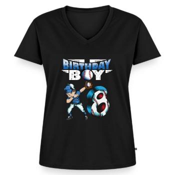 Anniversaire Fille Joueur de baseball Anniversaire Garçon 8 - T-shirt encolure en V Premium bio Femme - noir - Devant - AI Model Female 172 light (172cm)