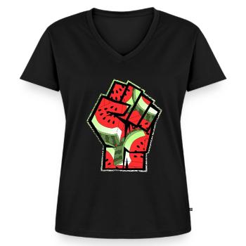 Free Palestine Watermelon Patriotic Symbol Fist - Women's Premium Organic V-neck T-shirt - black - Front - AI Model Female 172 light (172cm)